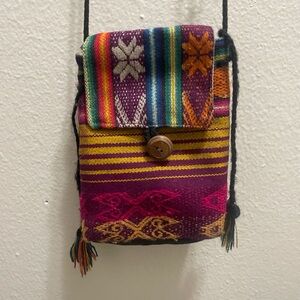 Handmade Boho Hippie Multicolored Crossbody Bag With Tassels